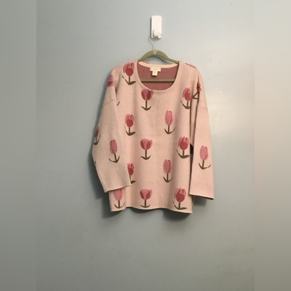 Cynthia Rowley Pink Floral Crew Neck Sweater size 3X